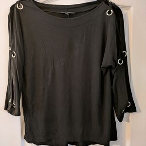 Cable & Gauge Black Long Sleeve Tee with Eyelet Accents